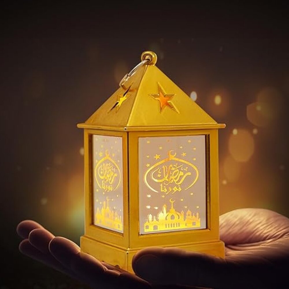 12 Piece Ramadan Lantern W/Ring Gold Mirror Eid Mubarak Flameless Candle 4½" H